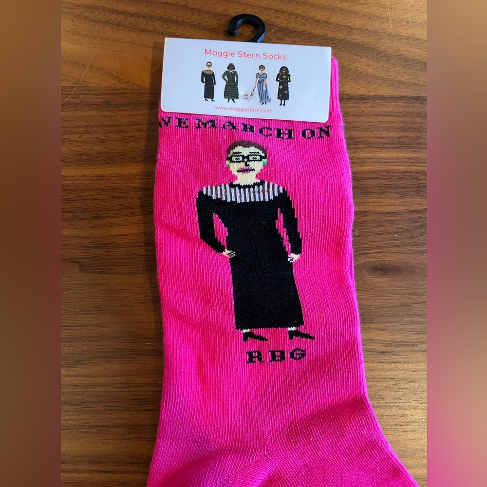 NWT RBG Pink Socks We March On I Dissent Ruth Bader Ginsburg Maggie Ster… - Picture 3 of 9